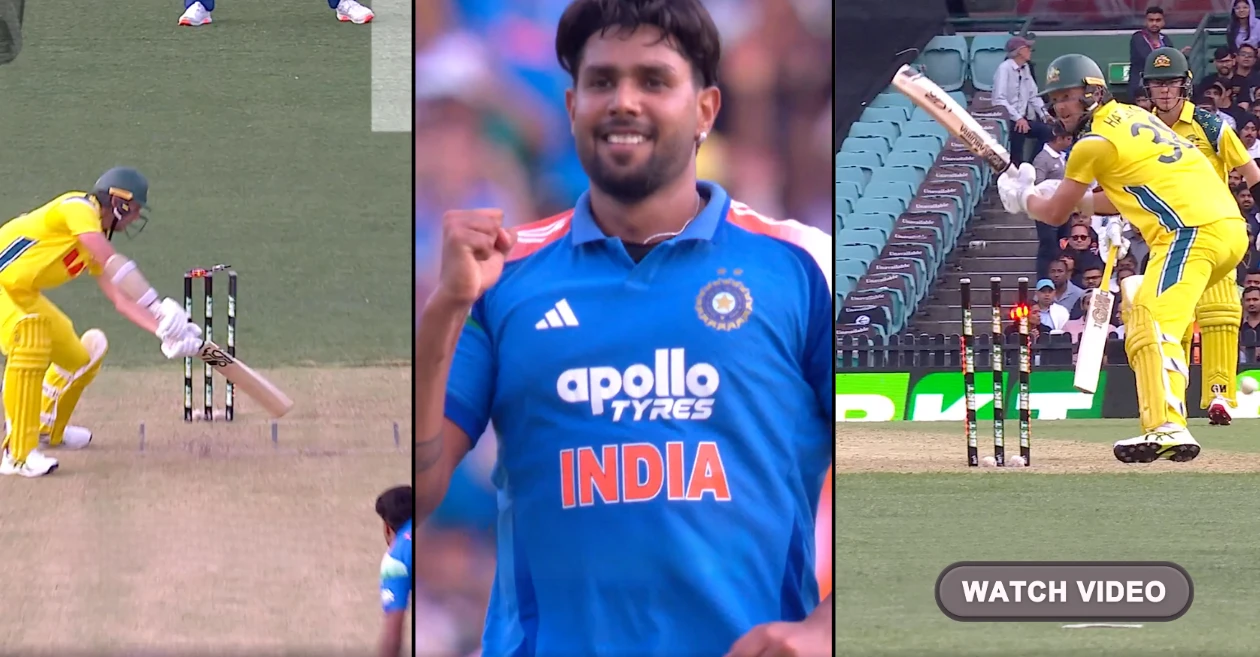 AUS-vs-IND-Harshit-Rana-dismantles-Josh-Hazlewoods-stumps-to-end-Australias-innings-at-236-in-3rd-ODI.webp