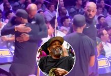 Denzel Washington cozies up to LeBron James ahead of Lakers game