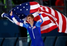 American Jordan Stolz wins second straight speed skating gold in Olympic record time