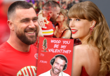 Travis Kelce’s Podcast Account Posts Valentine’s Day Card Referencing Taylor Swift’s ‘Wood’