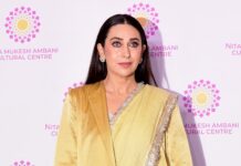 Karisma Kapoor builds her butter-yellow Anavila sari into a layered set