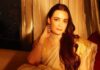 Dia Mirza’s ivory linen sari is detailed with lace and handwoven zari