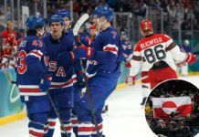 Olympic hockey fans raise Greenland’s flag during USA’s dominant win over Denmark, sparking viral reaction