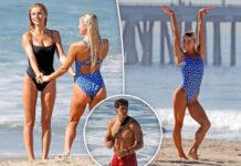 Livvy Dunne, Brooks Nader practice sexy ‘Baywatch’ run on Venice Beach