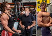 Arnold Schwarzenegger helping train love child at Venice gym for bodybuilding debut