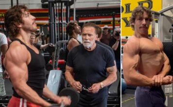 Arnold Schwarzenegger helping train love child at Venice gym for bodybuilding debut