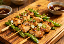 Chicken and Snow Pea Skewers