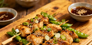 Chicken and Snow Pea Skewers