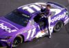 Denny Hamlin overcomes penalty, beats Chase Elliott to win Las Vegas Cup race