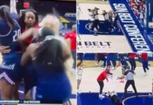Referee knocked out in wild women’s college basketball brawl that saw eight ejections