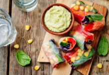 Rainbow Spring Rolls with Avocado Hummus