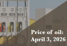 Current price of oil as of April 3, 2026