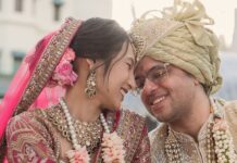 At this wedding in Mussoorie, the bride wore an heirloom Chungbala and arrived with her own baarat