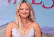 Emily Atack leads glamorous arrivals in plunging dress at Rivals premiere