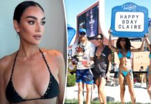 George Kittle’s wife Claire rocks bikini at star-studded Las Vegas birthday bash