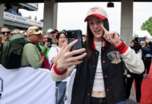 Caitlin Clark rocks custom helmet, get raucous ovation as Indy 500 Grand Marshal
