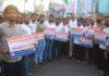 Youth Congress Leaders and Cadre Staged a Protest Against the Hiked Prices of Petrol and Diesel in Karimnagar