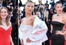 Bella Hadid stuns in satin alongside Julianne Moore and Adriana Lima on Cannes red carpet