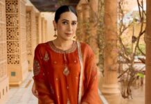 Karisma Kapoor’s rust kurta set places intricate marodi, gota and sequin embroidery at the forefront