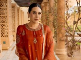Karisma Kapoor’s rust kurta set places intricate marodi, gota and sequin embroidery at the forefront