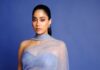 Janhvi Kapoor’s periwinkle Manish Malhotra sari is hand-painted and edged with fringe