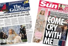 The Papers: ‘Borrowing costs hit 28-year high’ and ‘Come cry with me’