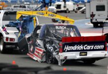 Driving Kyle Busch’s Truck entry, Corey Day okay after shock airborne crash