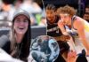 Caitlin Clark runs into Warriors player at Giants game