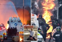 Police blast water cannons at Belfast protesters as unrest flares again after stabbing