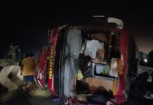 15 Passengers Injured in Private Travels Bus Accident in Khammam