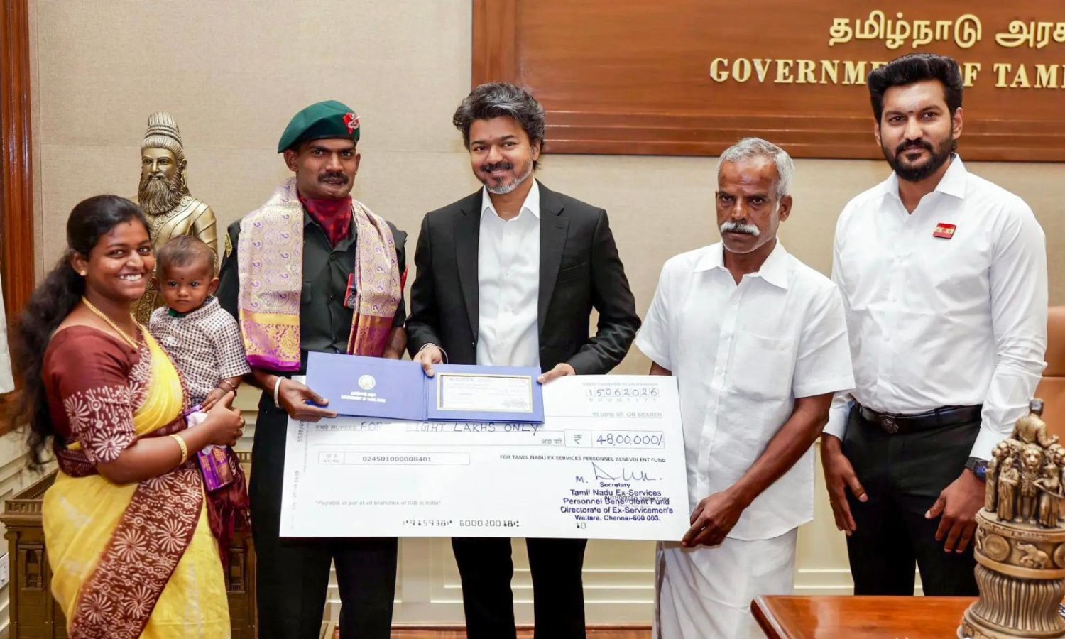 TN CM Vijay Honours Kirti Chakra Awardee Jawan Meenatchi Sundaram