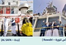 رأس تنورة وجدة.. رفع العلم السعودي على سفينتين في الساحلين الشرقي والغربي