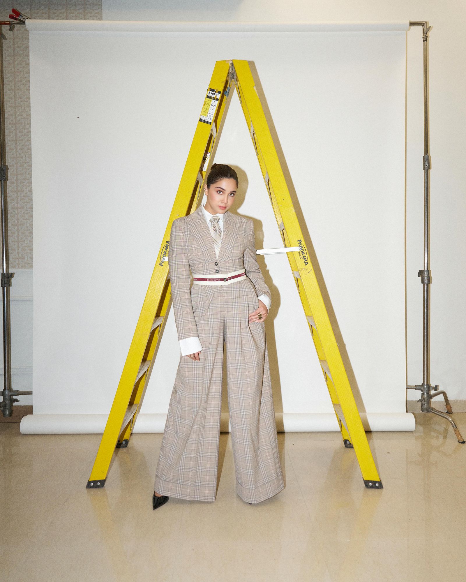 Sharvari paired a structured blazer with statement high-waist flare leg pants