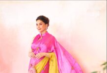 Madhuri Dixit Nene’s sari was naturally dyed with discarded marigold flowers