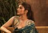 Sreeleela’s emerald-green sari comes with pearl embellishments and gold sequins