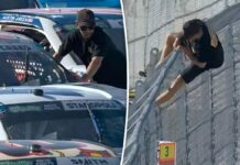 Crazed NASCAR fan climbs onto California track to fist-bump driver: ‘He’s wasted’