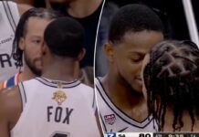 Jalen Brunson gets nose-to-nose with Spurs’ De’Aaron Fox in heated NBA Finals Game 2 scene