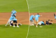Patriots’ Rhamondre Stevenson has frightening injury scare after comedian causes softball collision
