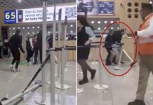 Wild footage shows violent brawl erupt after drunken passengers were thrown off flight at Mexico City airport