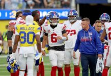 Giants no match for Rams as Jaxson Dart injury hangs over lopsided loss