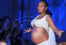 Pregnant Leigh-Anne Pinnock prompts gasps with ‘breast milk’ surprise at London Fashion Week