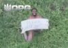 Naked Russian mercenary holds up sign pleading for help to Ukrainian drone in wild battlefield footage