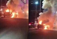 Gachibowli: Car Catches Fire After Hitting Divider on ISB Road