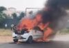 Driver Jumps Out as Car Catches Fire Near Shamshabad Airport Road
