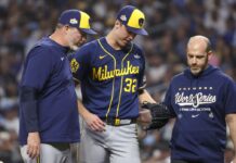 Brewers’ Jacob Misiorowski’s World Series gem ends early with calf cramp