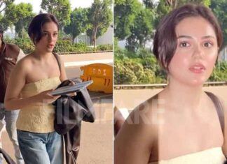 Photos: Aneet Padda Aces Casual Airport Style in an Off-shoulder Yellow Top and Jeans