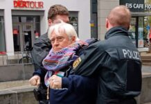 Elderly man forcibly detained at Elbit Systems protest in Germany