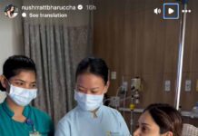 Nushrratt Bharuccha shares a glimpse of recovery watches Shah Rukh Khan and Kajols Gerua